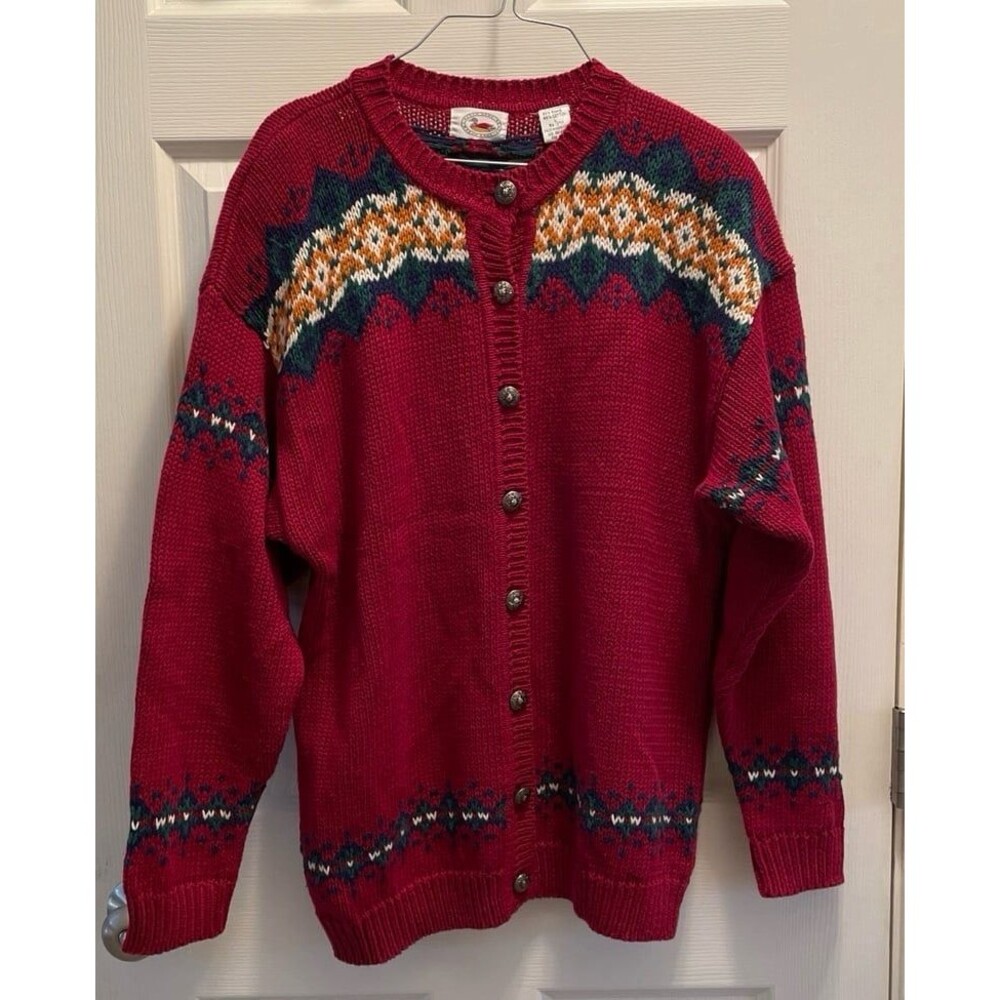 Vintage Marsh Landing Button Front Knit Cardigan Sweater Red 90s Women's Large
